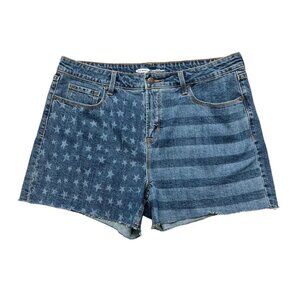 Old Navy Denim Shorts Blue Stars & Stripes High Rise Secret Slim Womens 34x3.5